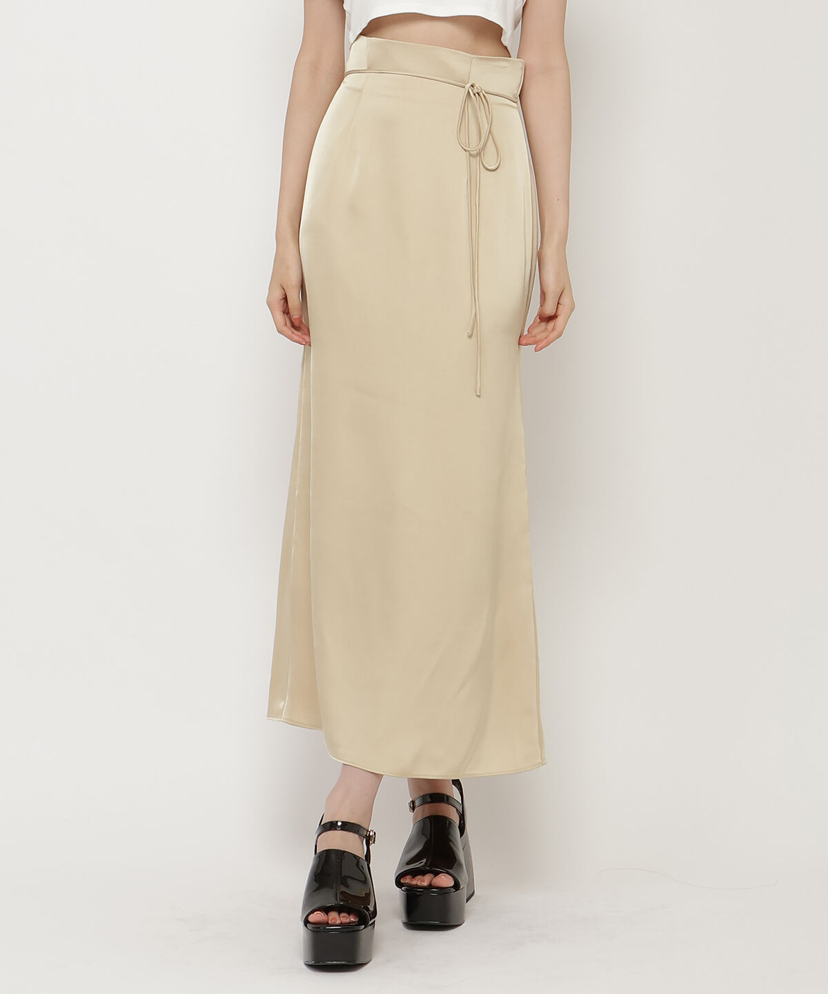 REDYAZEL「ハイウエストサテンナロースカート」|タイト|