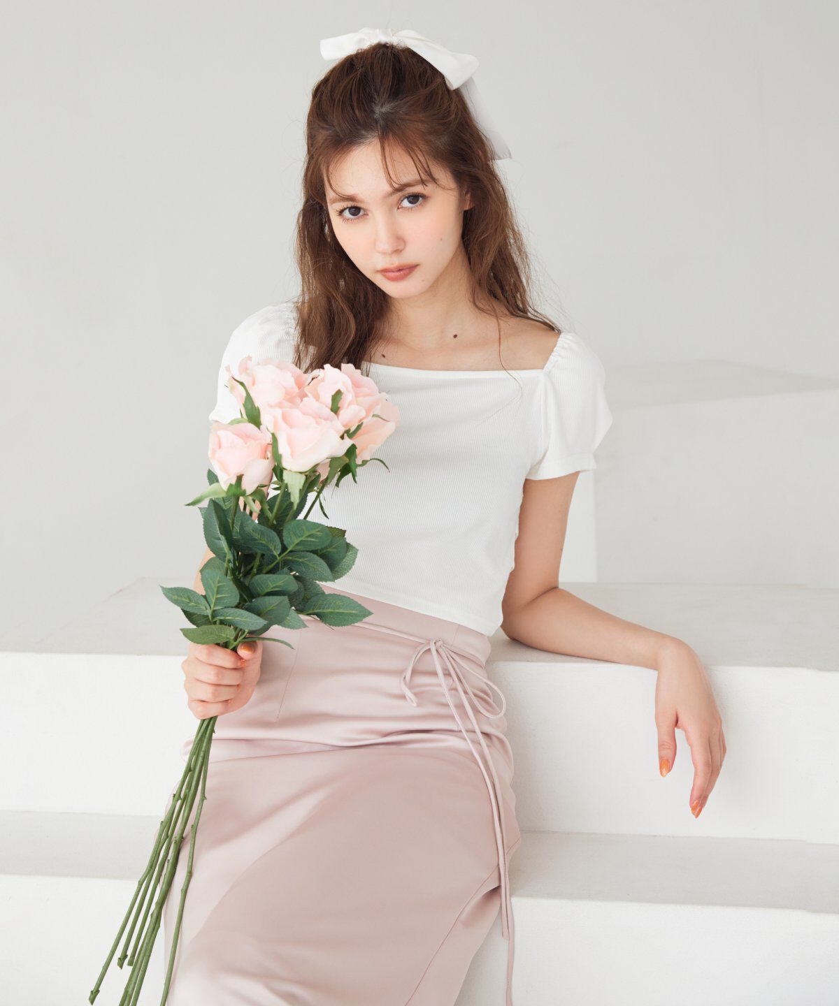 REDYAZEL「ハイウエストサテンナロースカート」|タイト|