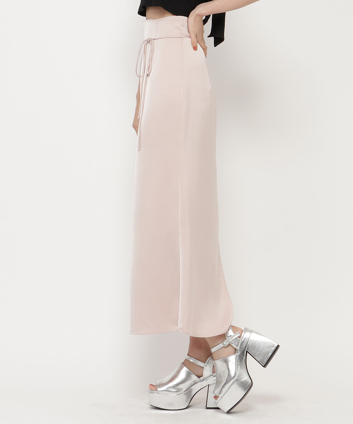 REDYAZEL「ハイウエストサテンナロースカート」|タイト|