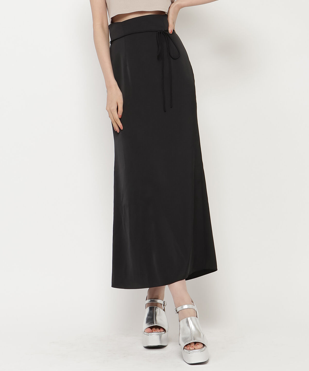 REDYAZEL「ハイウエストサテンナロースカート」|タイト|