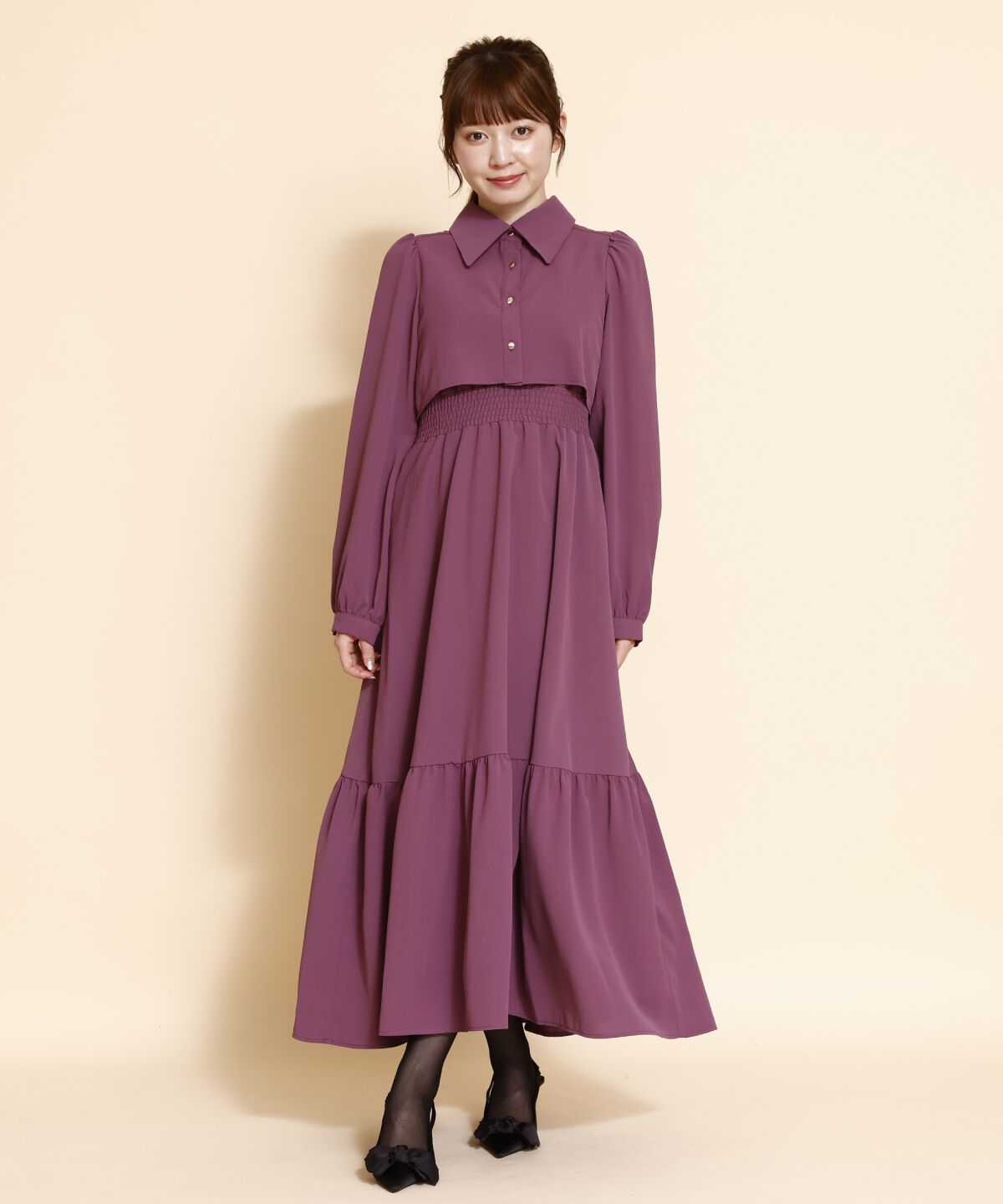 REDYAZEL「ティアードシャツワンピース」|ワンピース|ボルドー