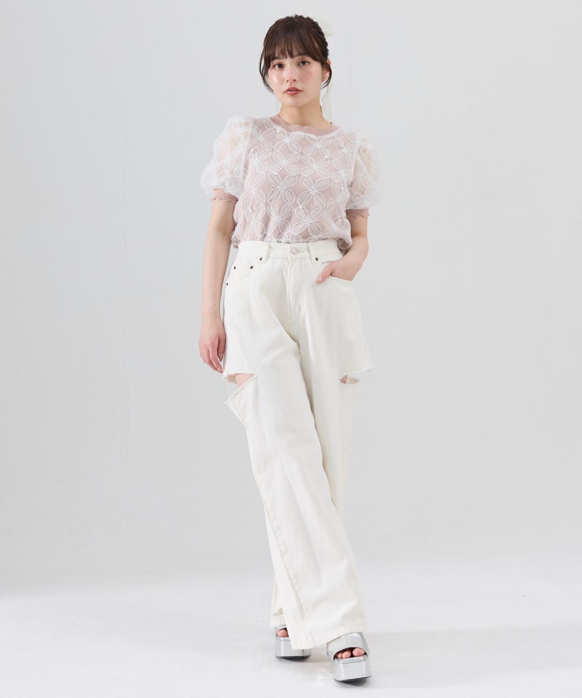 REDYAZEL「フラワーチュールドッキングニットトップス」|ニット・セーター|