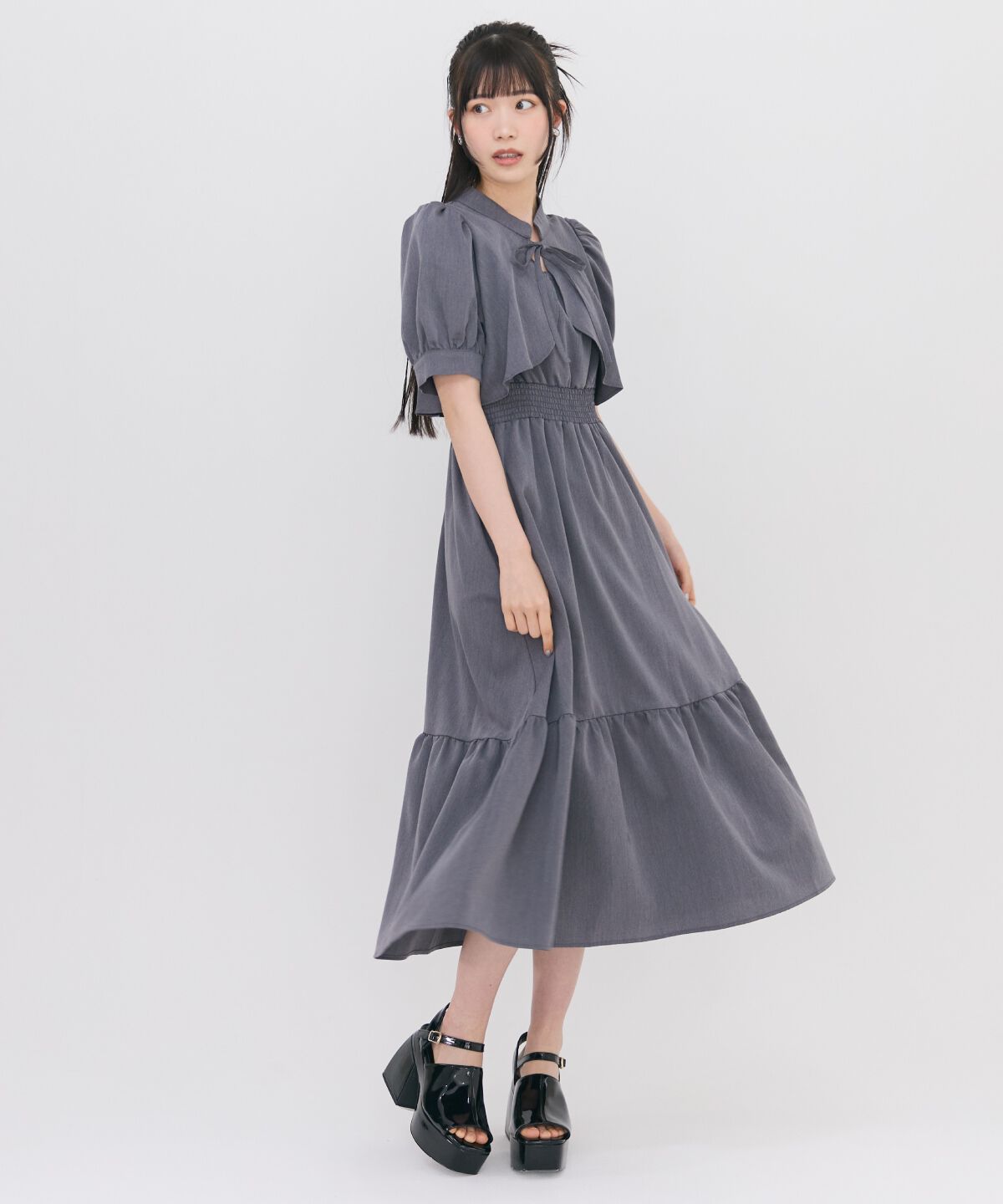 REDYAZEL「ボレロレイヤード風ティアードワンピース」|ワンピース|ブラック