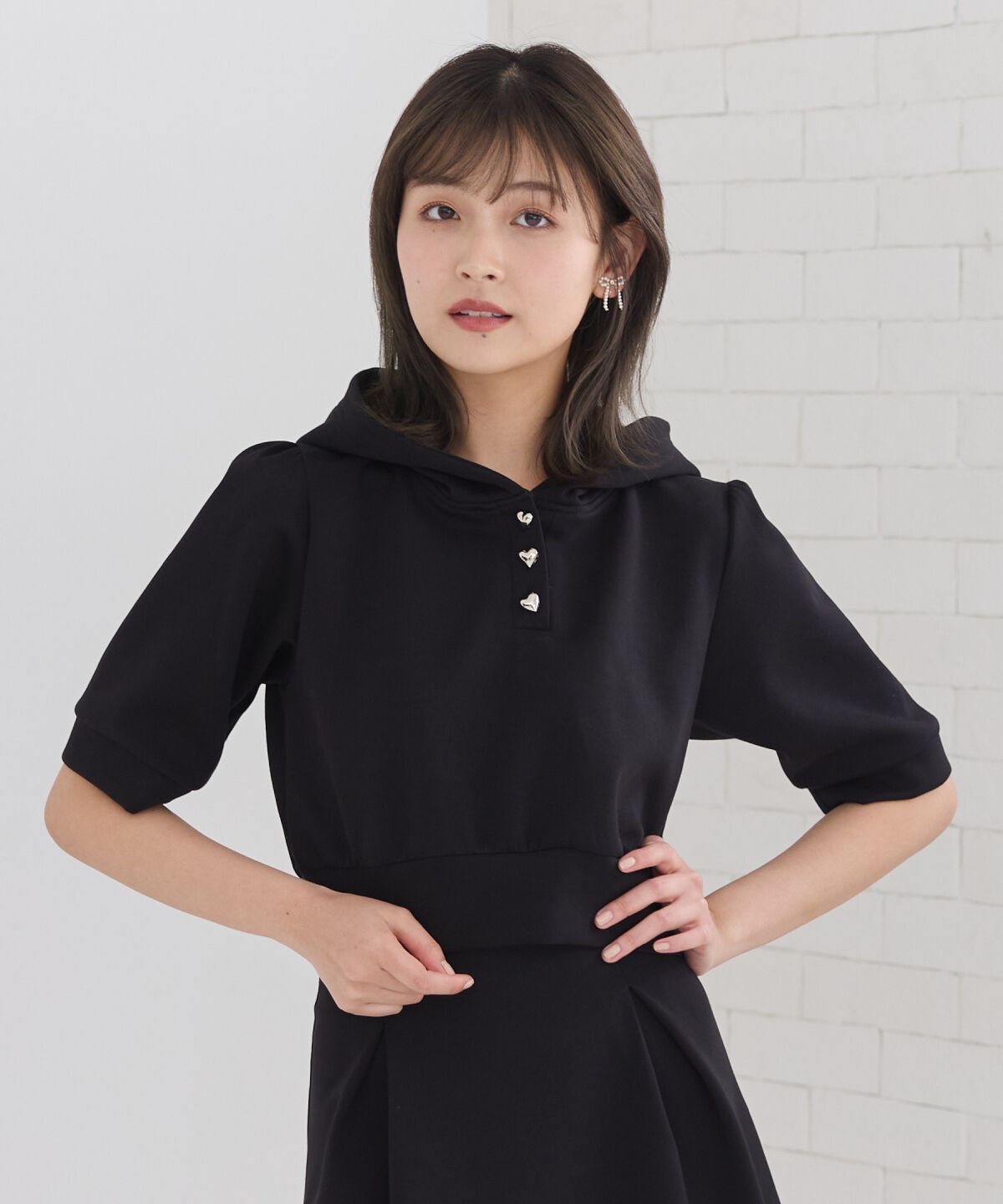 REDYAZEL「ハートボタンショートフーディー」|パーカー|