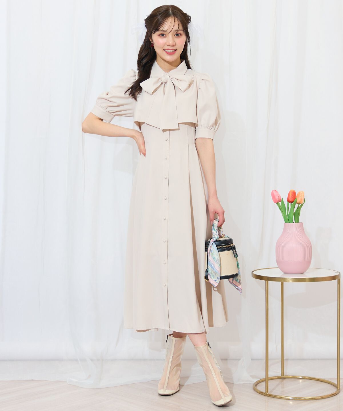 WILLSELECTION「レイヤードライクリボンタイシャツワンピース」|ワンピース|ベージュ