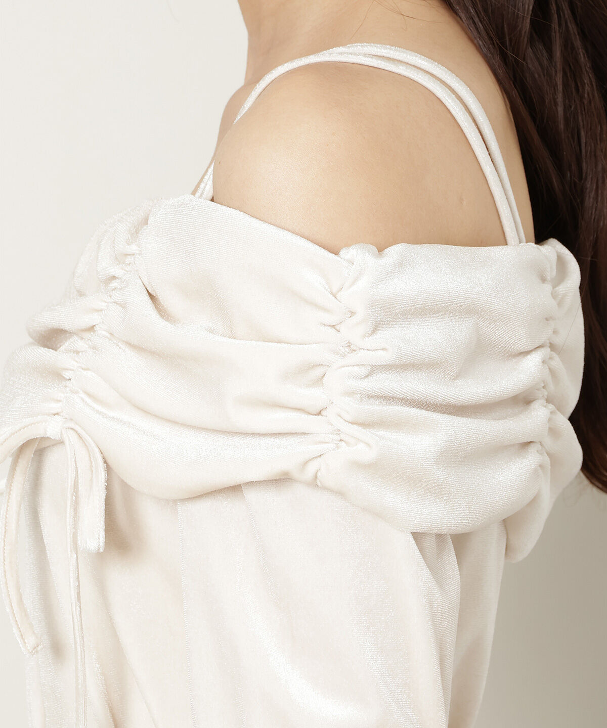 WILLSELECTION「ギャザーオフショルベロアトップス」|ニット・セーター|