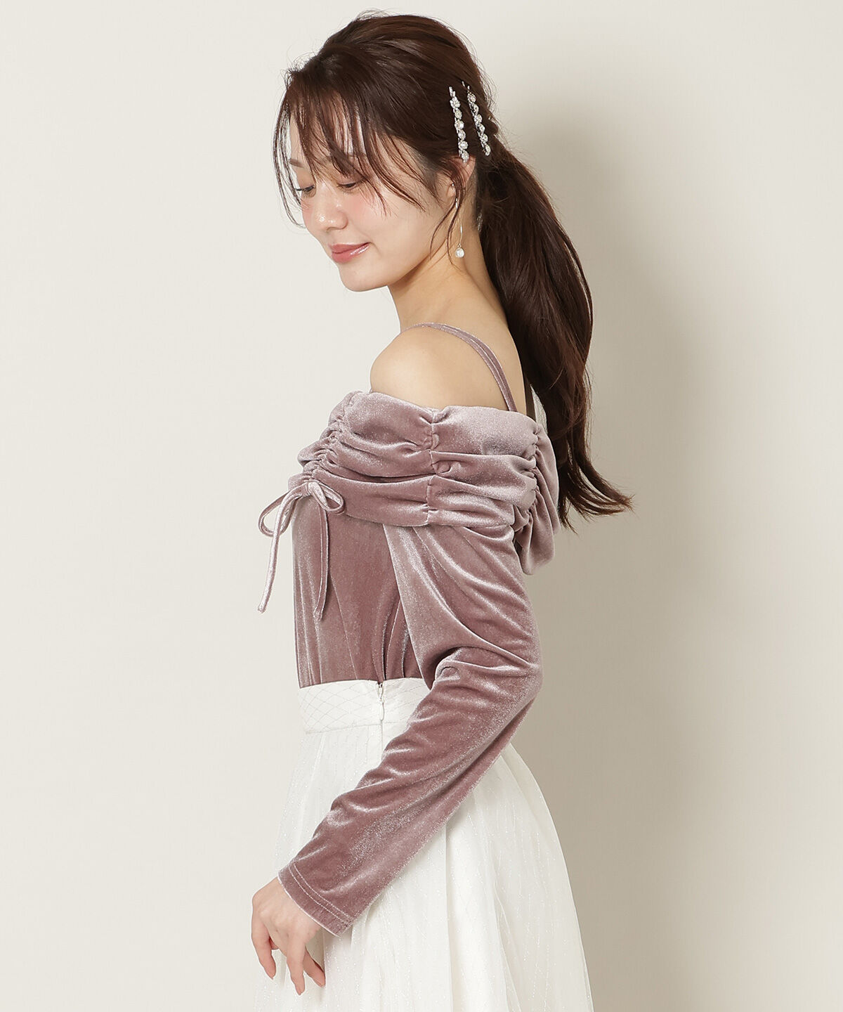 WILLSELECTION「ギャザーオフショルベロアトップス」|ニット・セーター|