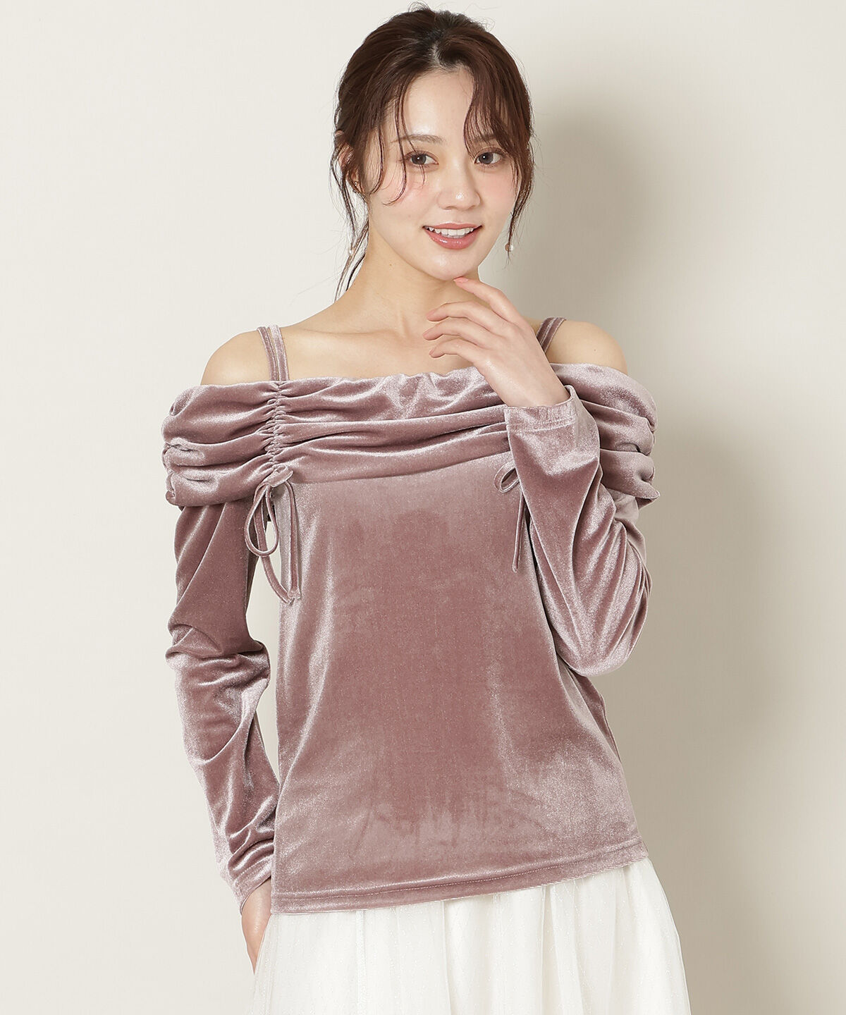 WILLSELECTION「ギャザーオフショルベロアトップス」|ニット・セーター|