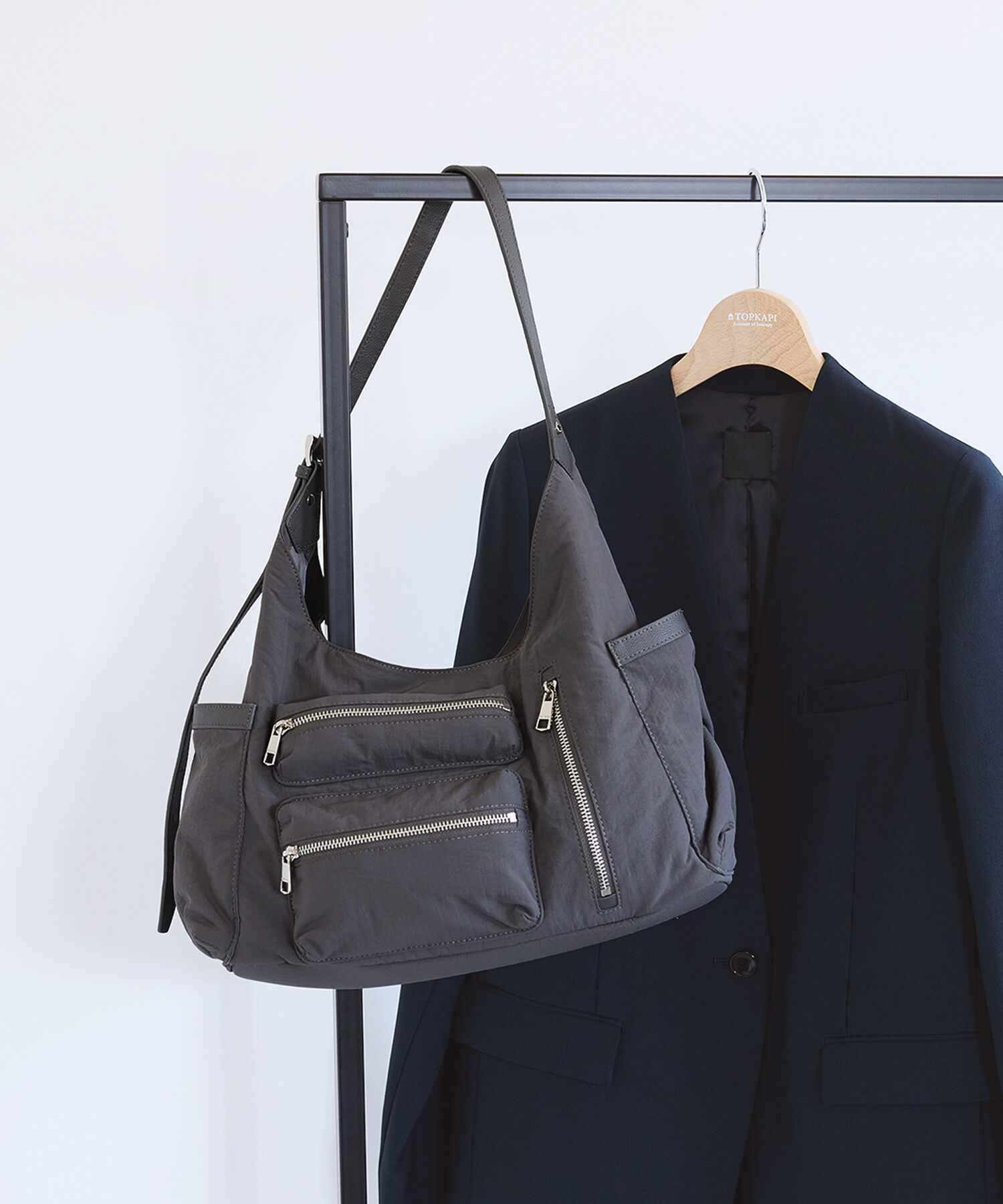 TOPKAPI TREASURE「【TREASURE TOPKAPI】ナイロン アウトポケット 2way ショルダーバッグ / 軽量」|ショルダー・メッセンジャー|ミディアムグレー