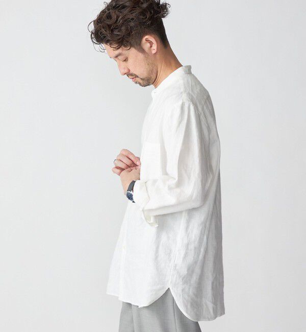 SHIPS「SHIPS: リネン キャンバス リラックスフィット バンドカラーシャツ」|シャツ・ブラウス|