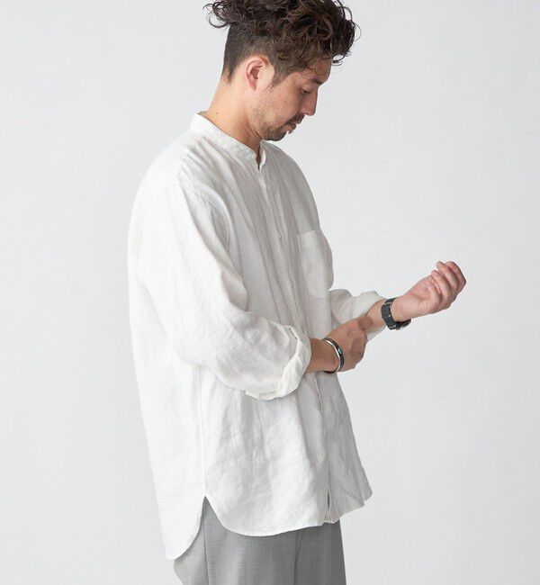 SHIPS「SHIPS: リネン キャンバス リラックスフィット バンドカラーシャツ」|シャツ・ブラウス|