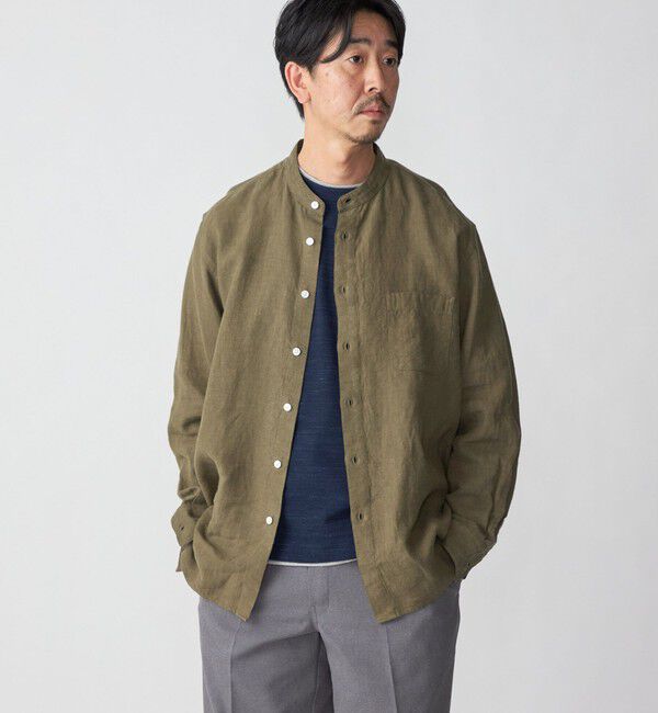 SHIPS「SHIPS: リネン キャンバス リラックスフィット バンドカラーシャツ」|シャツ・ブラウス|