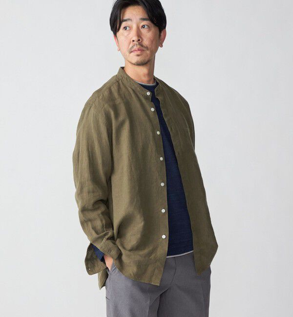 SHIPS「SHIPS: リネン キャンバス リラックスフィット バンドカラーシャツ」|シャツ・ブラウス|