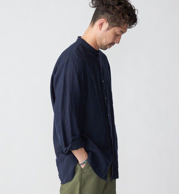 SHIPS「SHIPS: リネン キャンバス リラックスフィット バンドカラーシャツ」|シャツ・ブラウス|