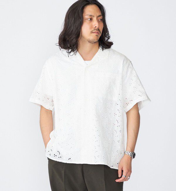 SHIPS「BENCH MARKING SHIRT: フラワーレース オープンカラー ショートスリーブ シャツ」|シャツ・ブラウス|ホワイト