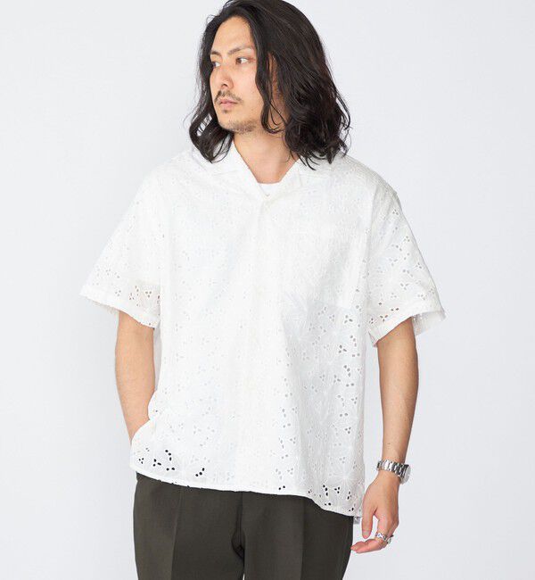 SHIPS「BENCH MARKING SHIRT: フラワーレース オープンカラー ショートスリーブ シャツ」|シャツ・ブラウス|