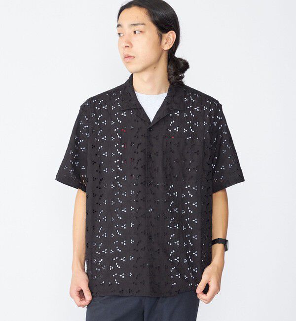 SHIPS「BENCH MARKING SHIRT: フラワーレース オープンカラー ショートスリーブ シャツ」|シャツ・ブラウス|ブラック