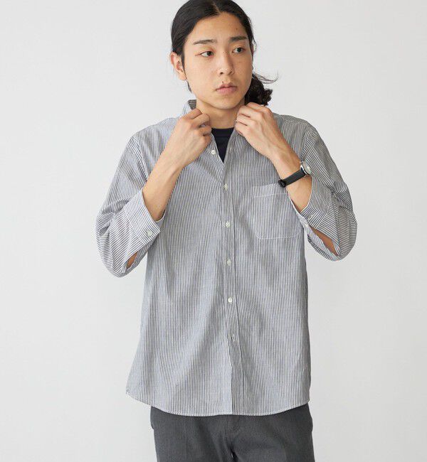 SHIPS「SHIPS: Herdmans コットン/リネン 7スリーブシャツ」|シャツ・ブラウス|ダークブルー