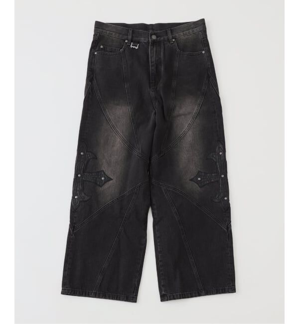 JOINT WORKS「SUPPLIER / サプライヤー Cross Leather Patch Baggy Denim」|デニム|ブラック