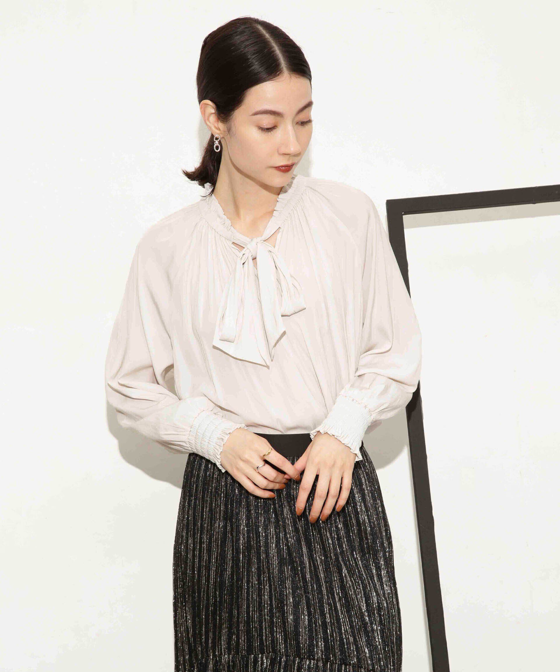 nano･universe「ギャザーネックボウタイブラウス」|シャツ・ブラウス|