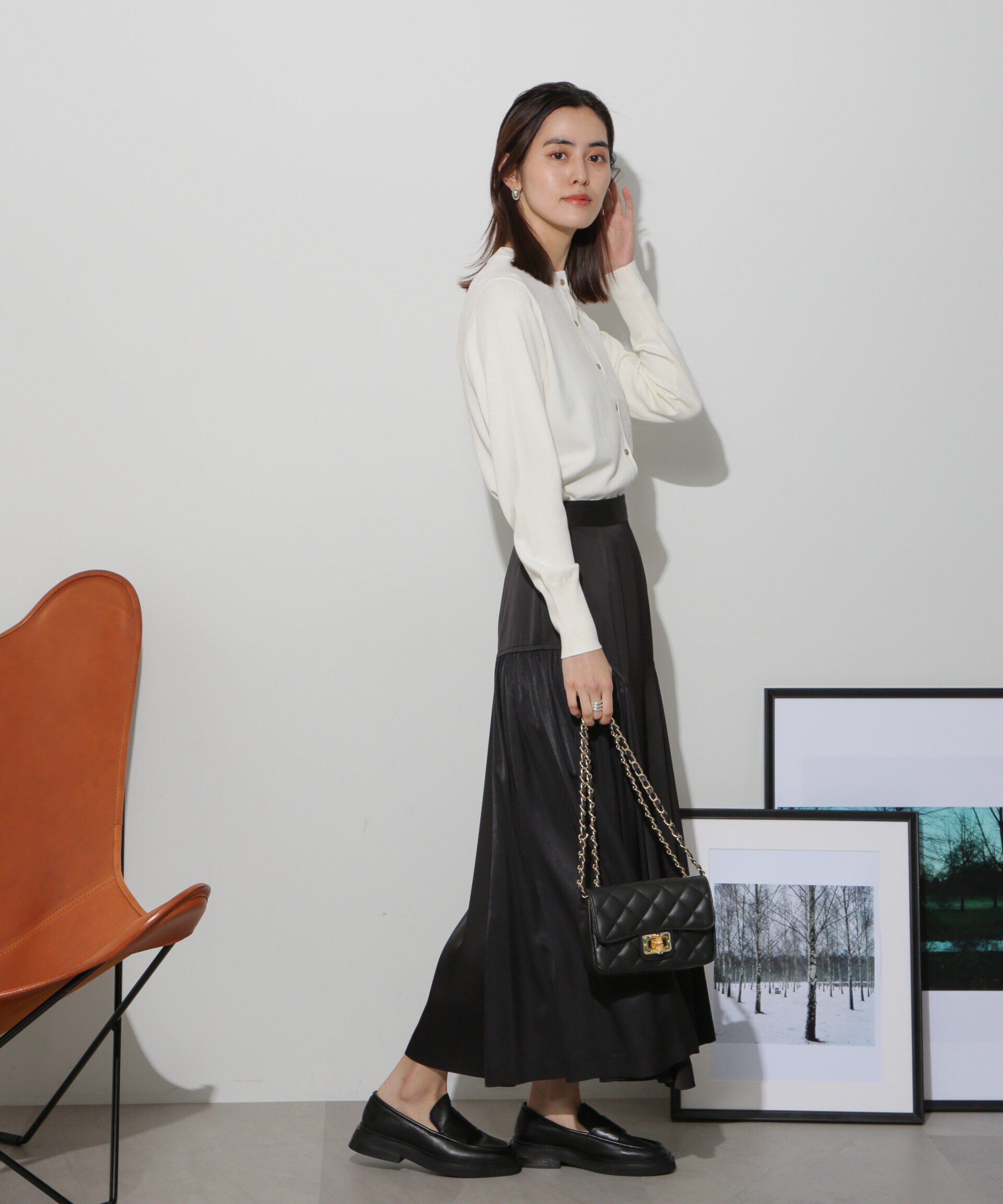 nano･universe「サイド切り替えサテンスカート」|スカート|