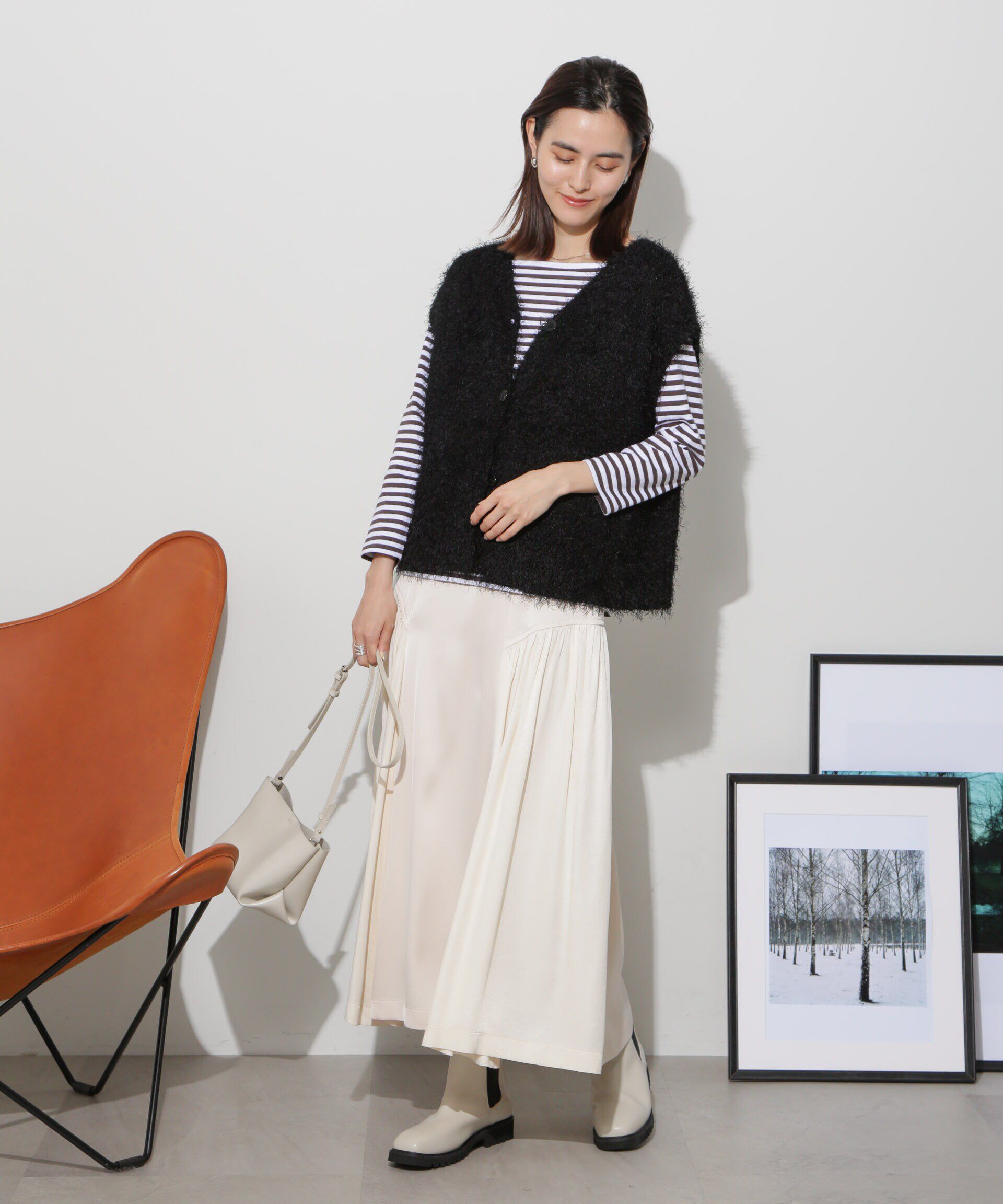 nano･universe「サイド切り替えサテンスカート」|スカート|