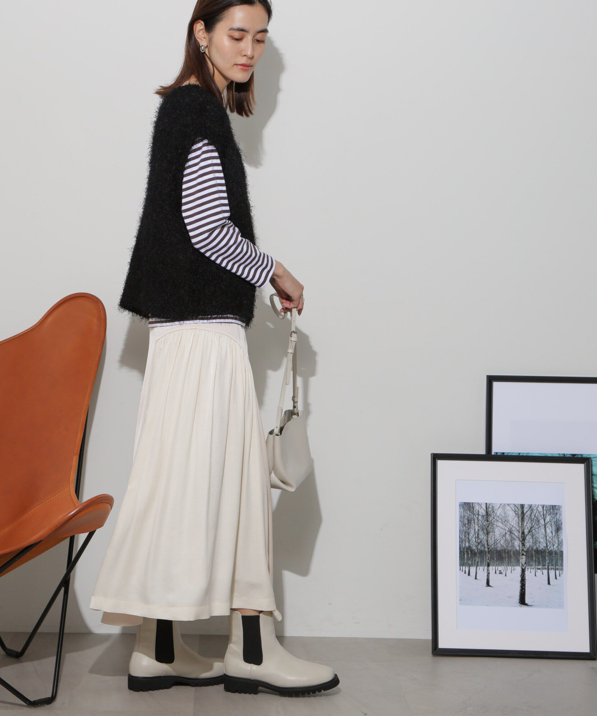 nano･universe「サイド切り替えサテンスカート」|スカート|