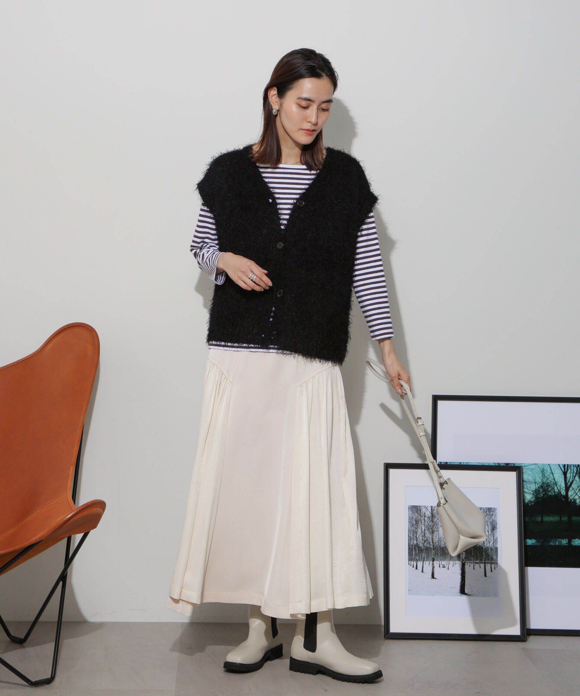 nano･universe「サイド切り替えサテンスカート」|スカート|