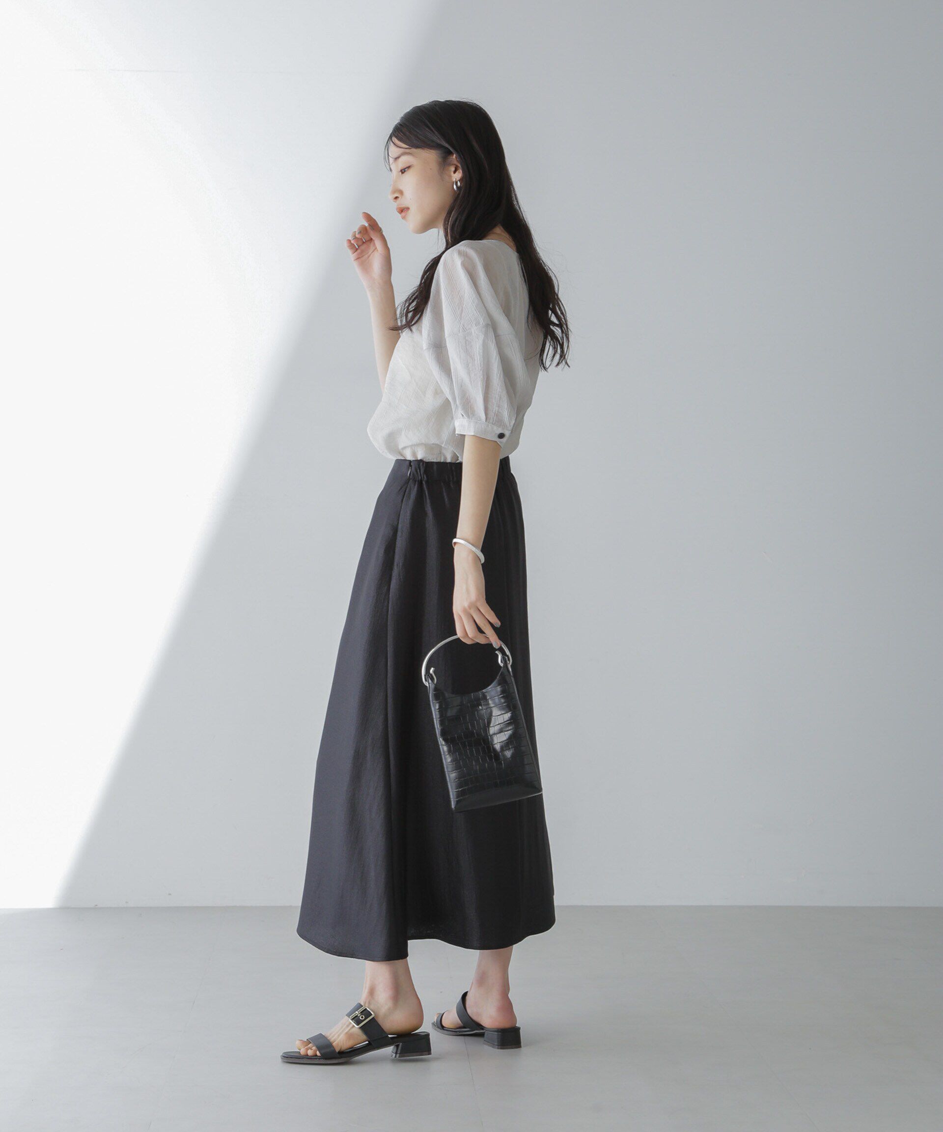 nano･universe「シアーストライプタックスリーブブラウス」|シャツ・ブラウス|