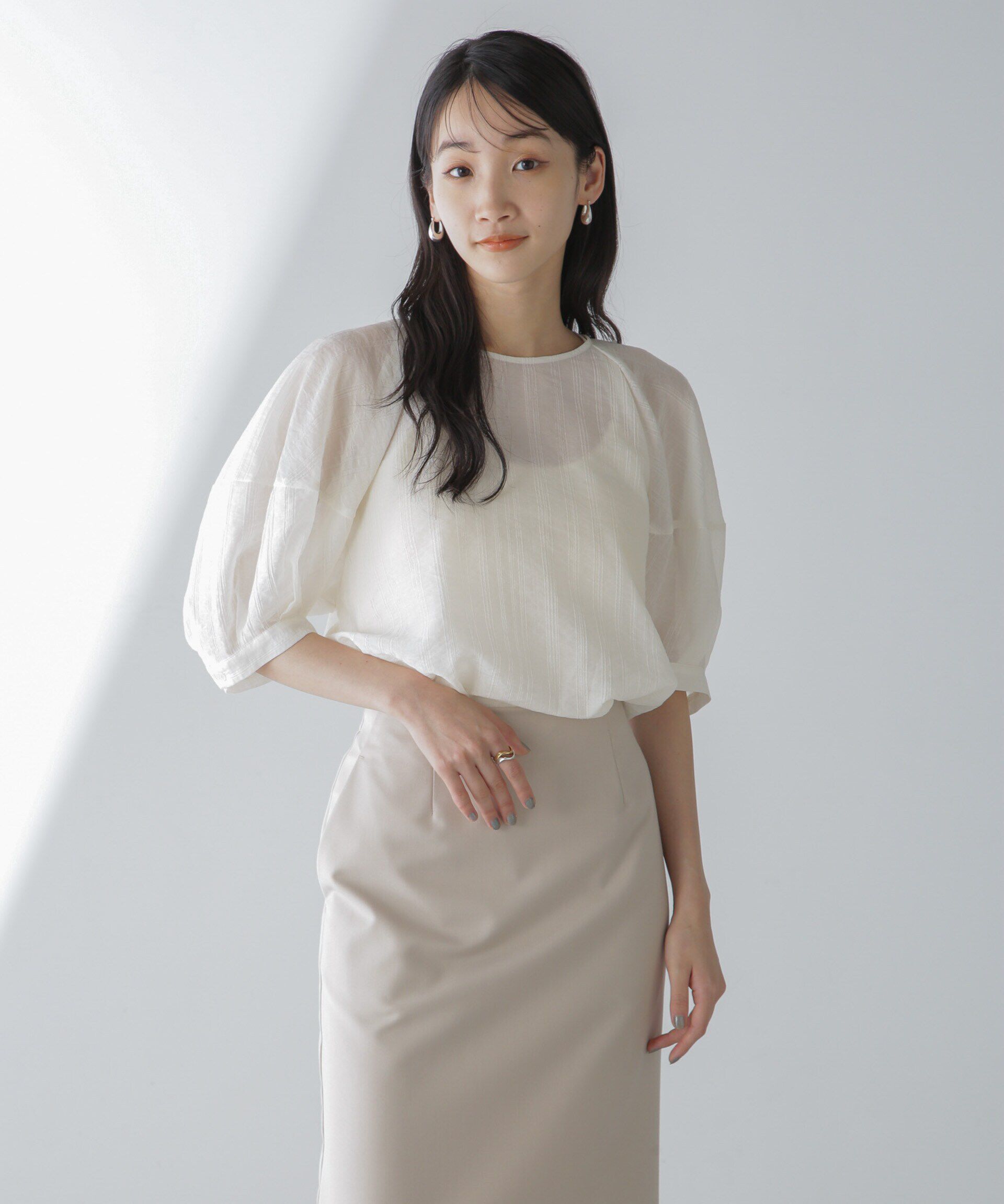 nano･universe「シアーストライプタックスリーブブラウス」|シャツ・ブラウス|