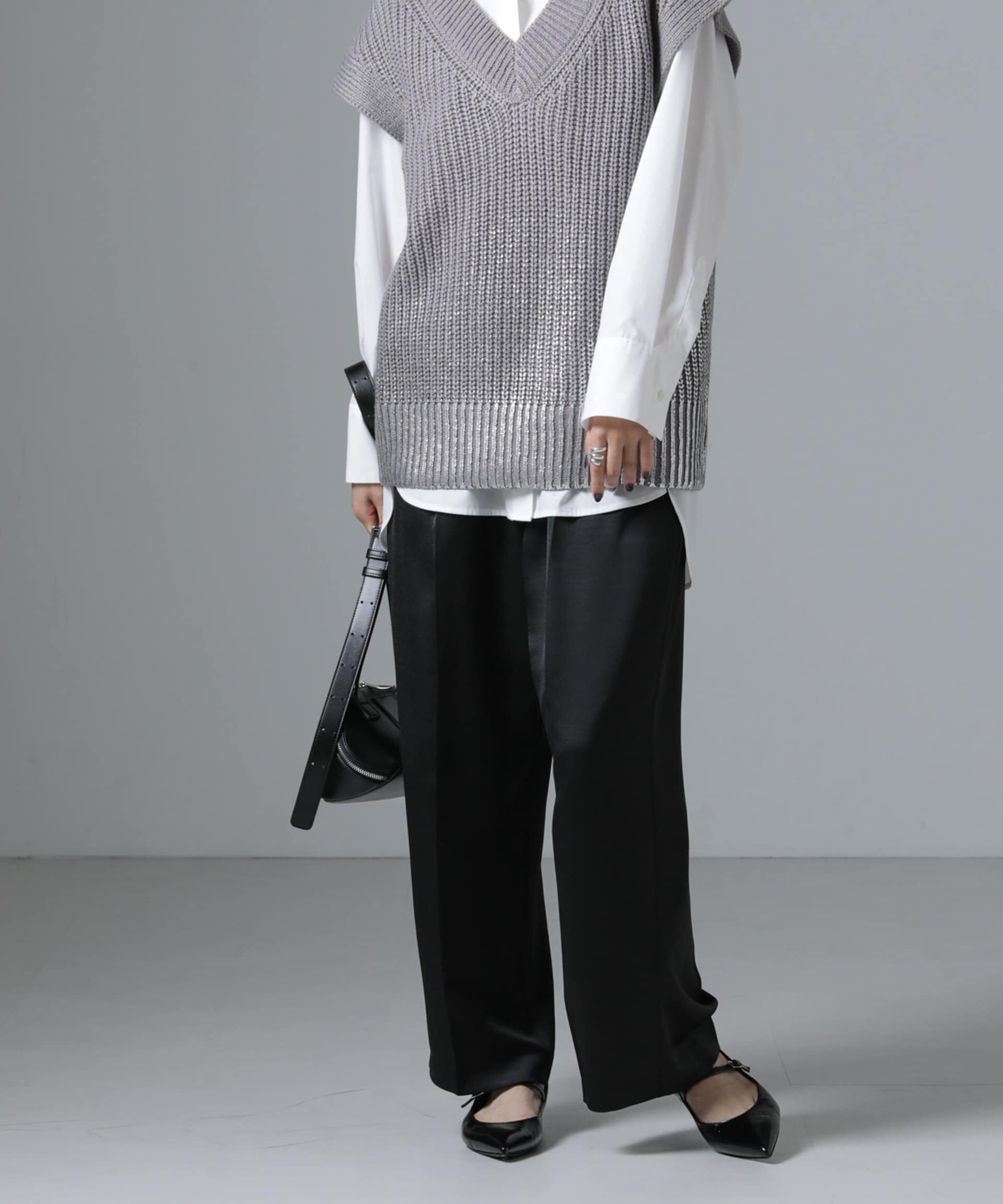 nano･universe「サテンイージーパンツ」|チノ|ブラック