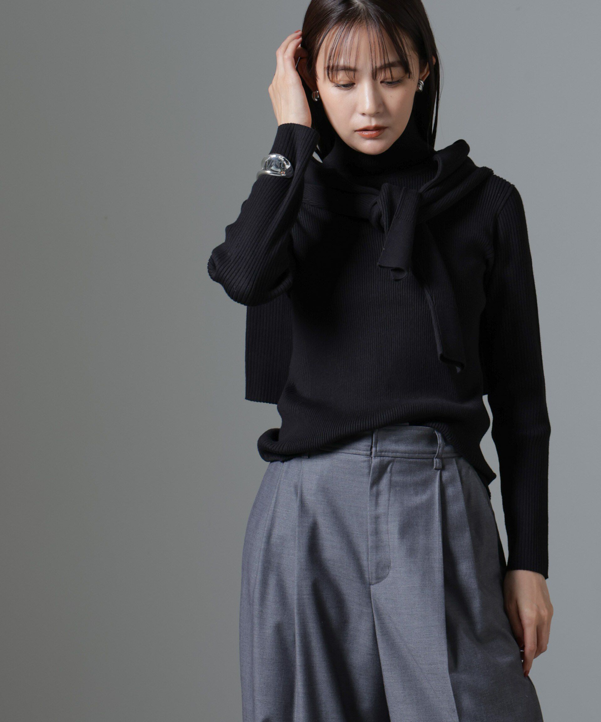 nano･universe「椿オイル加工リブタートルニット」|ニット・セーター|