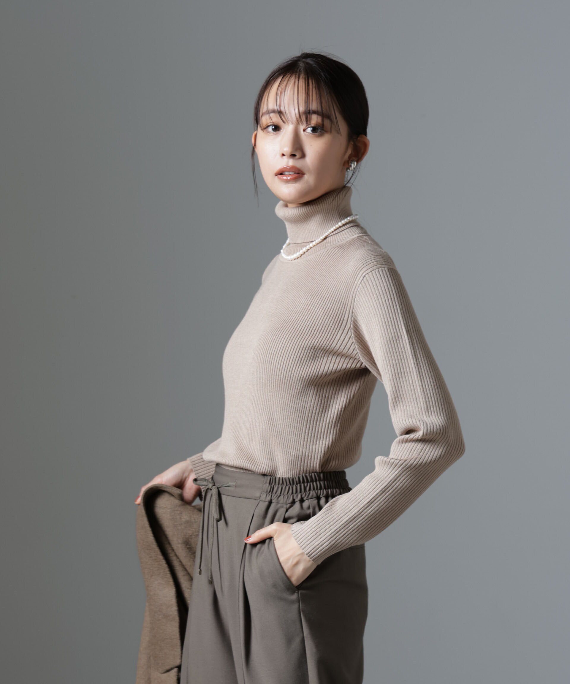 nano･universe「椿オイル加工リブタートルニット」|ニット・セーター|