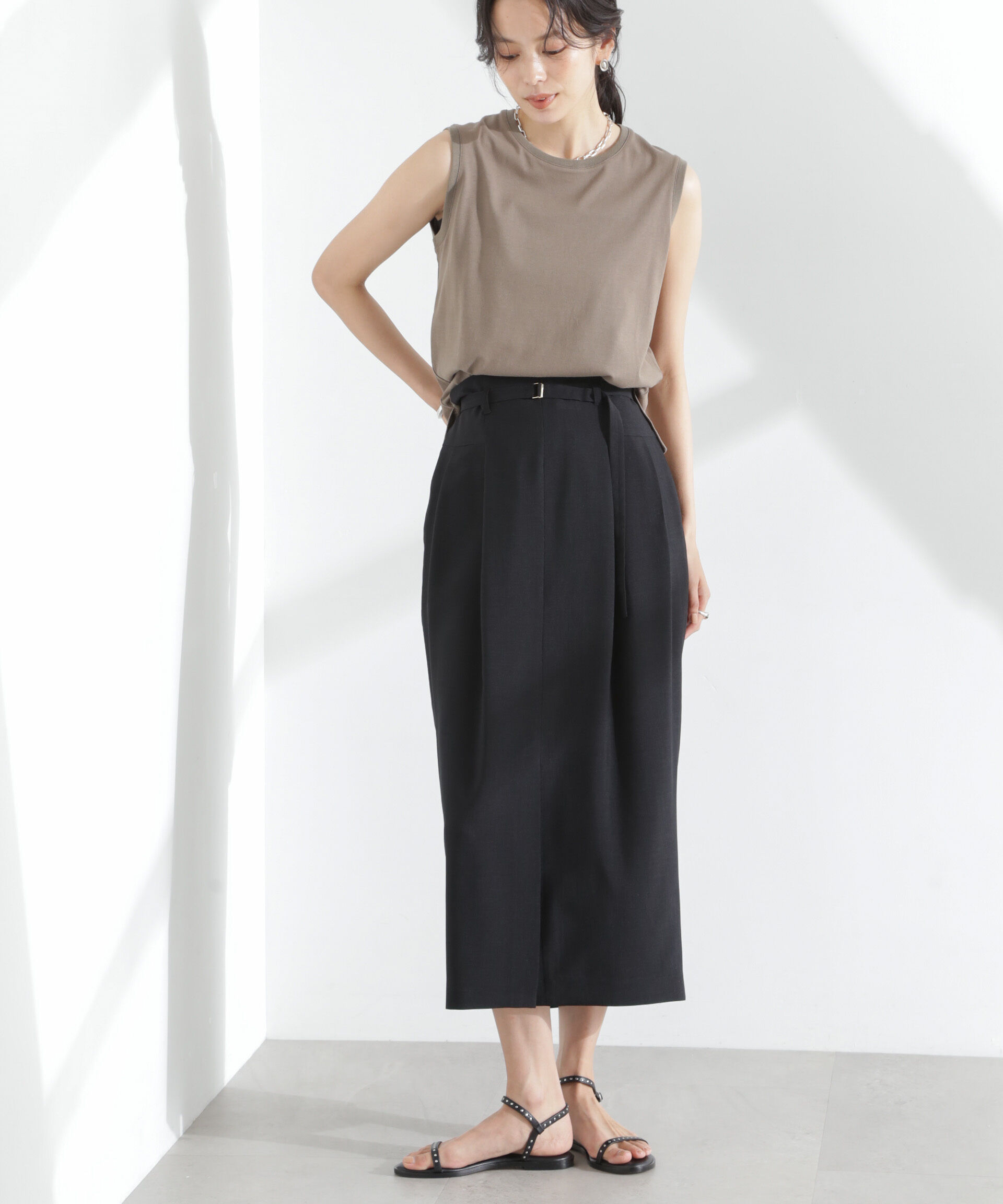 nano･universe「メランジドライ ベルト付きソフトコクーンスカート(セットアップ可)」|スカート|