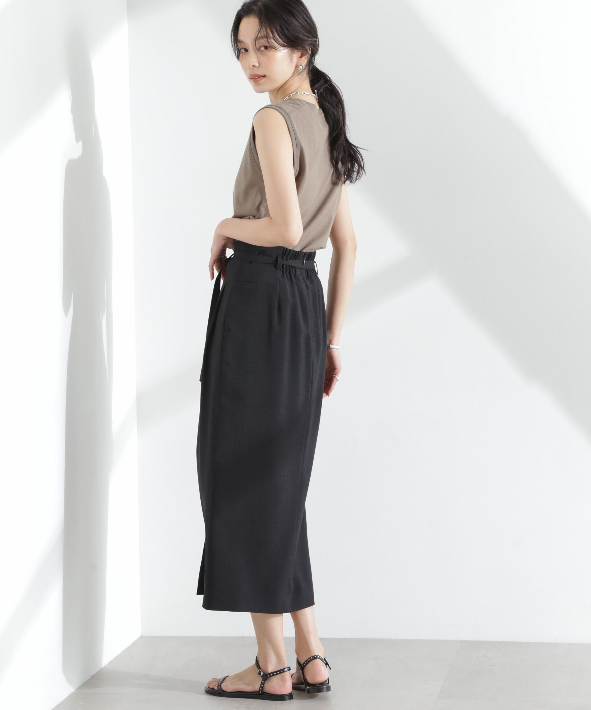 nano･universe「メランジドライ ベルト付きソフトコクーンスカート(セットアップ可)」|スカート|