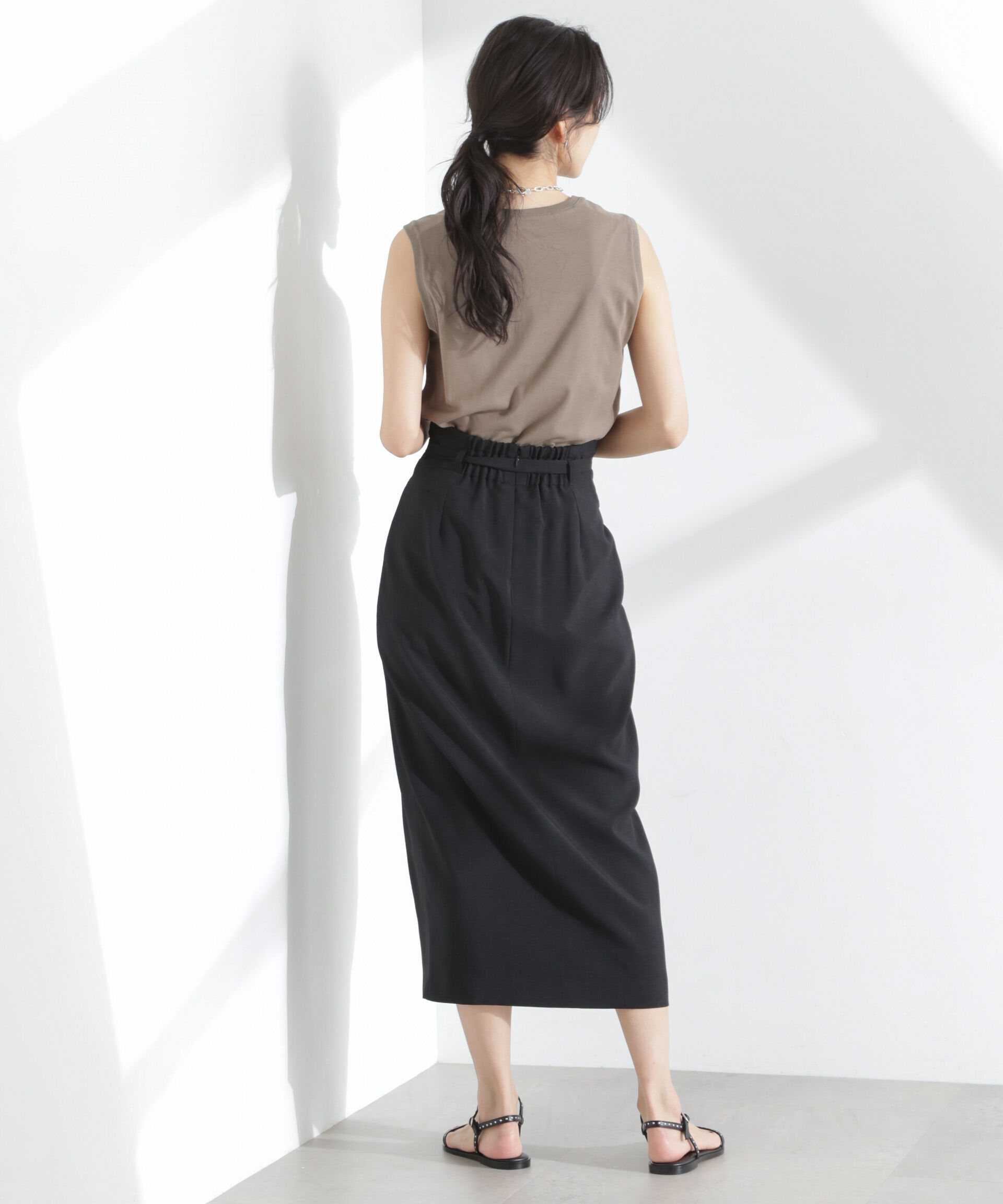 nano･universe「メランジドライ ベルト付きソフトコクーンスカート(セットアップ可)」|スカート|