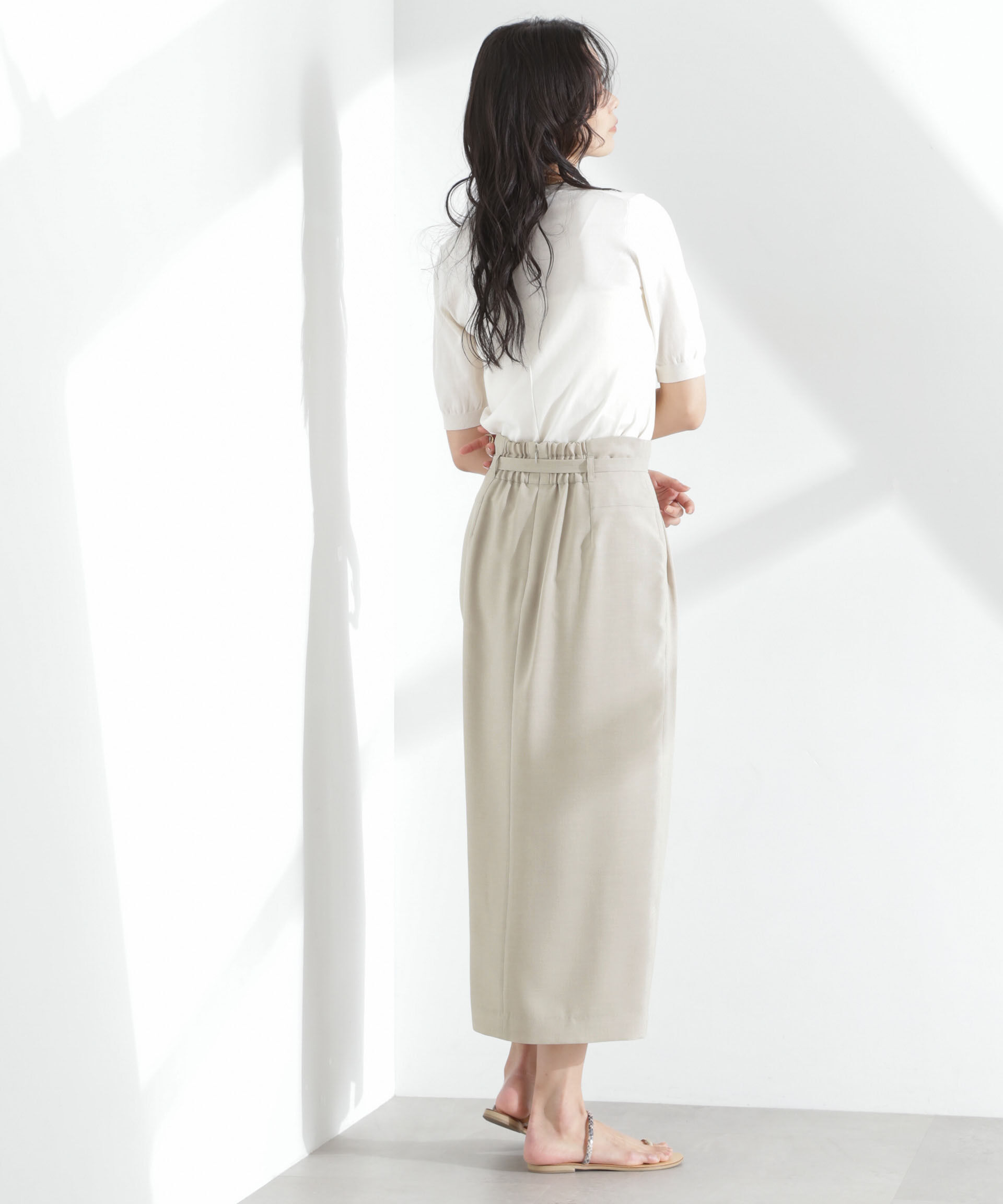 nano･universe「メランジドライ ベルト付きソフトコクーンスカート(セットアップ可)」|スカート|