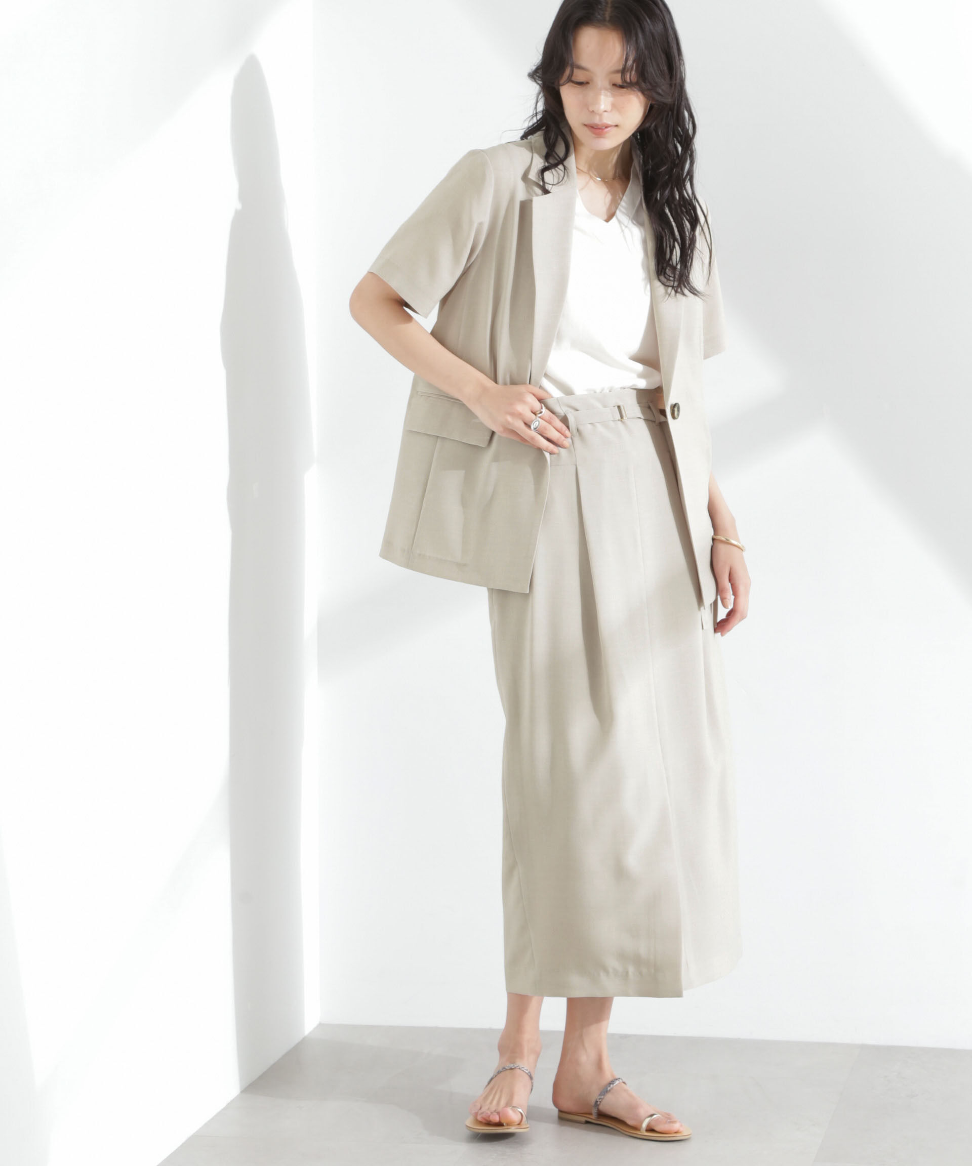 nano･universe「メランジドライ ベルト付きソフトコクーンスカート(セットアップ可)」|スカート|