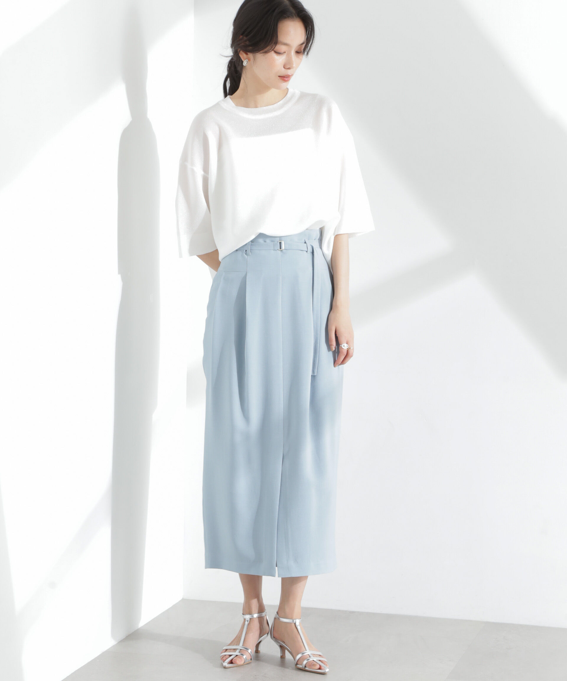 nano･universe「メランジドライ ベルト付きソフトコクーンスカート(セットアップ可)」|スカート|