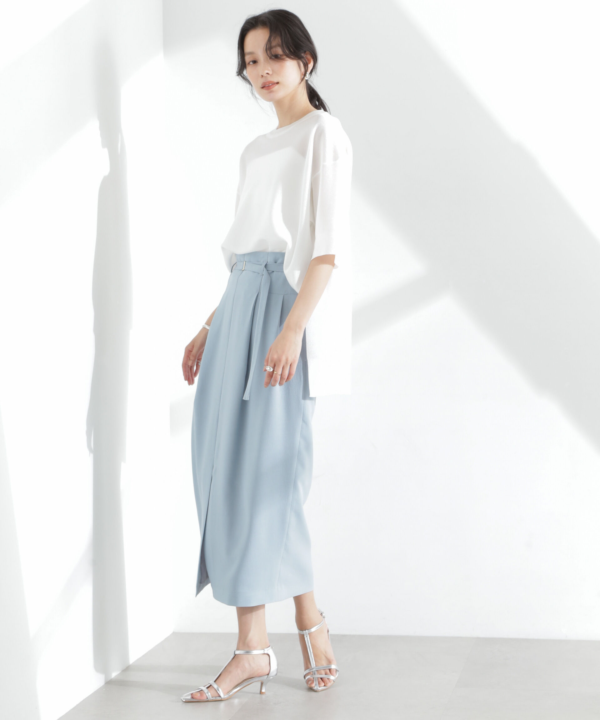 nano･universe「メランジドライ ベルト付きソフトコクーンスカート(セットアップ可)」|スカート|