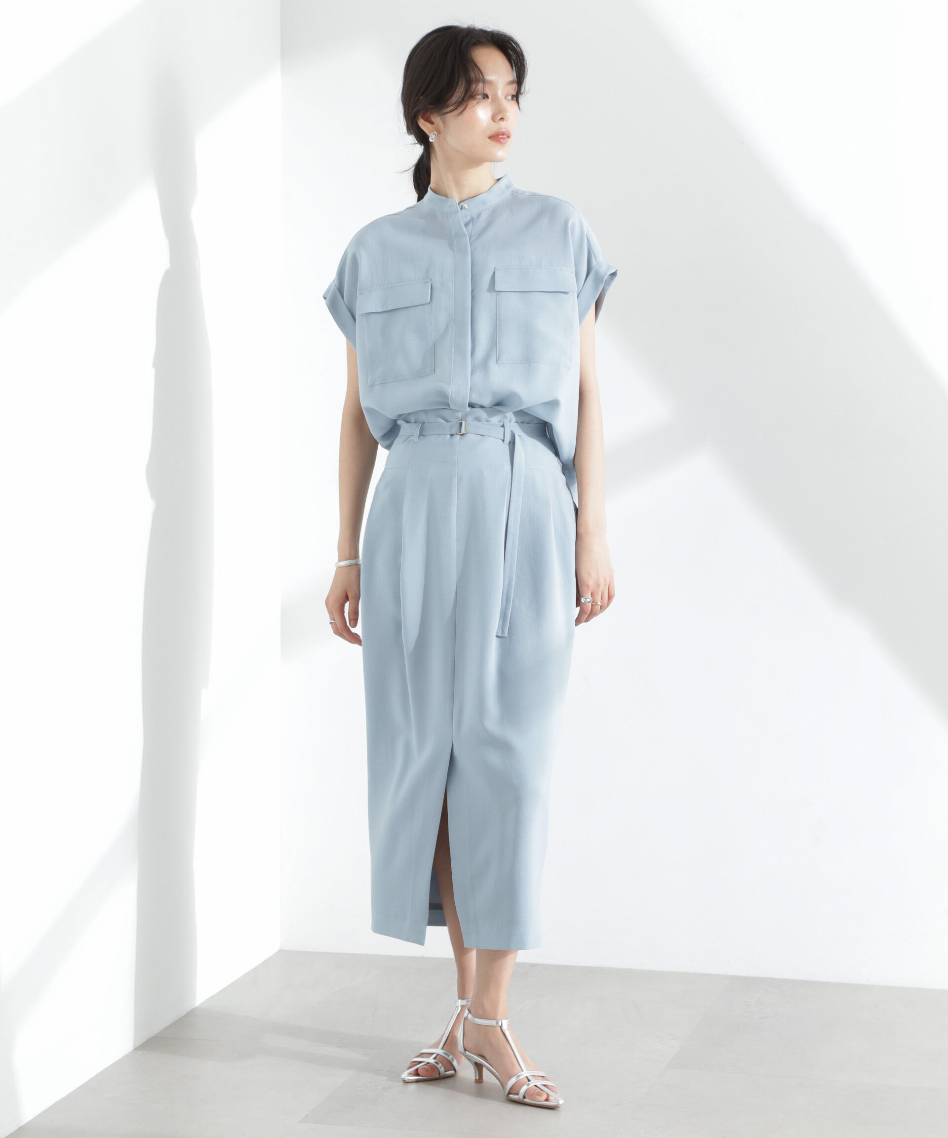 nano･universe「メランジドライ ベルト付きソフトコクーンスカート(セットアップ可)」|スカート|