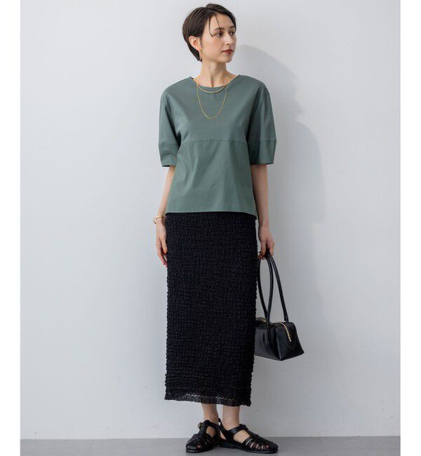 23区「【洗える】シルエットスムースコンビ バックフレア カットソー」|Tシャツ・カットソー|