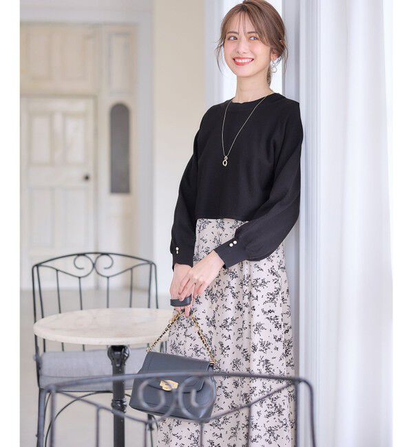 ANY SIS「【美人百花10月号掲載】ドルマンニット&times;プリントワンピース セット」|ドレス|