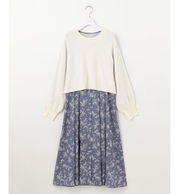 ANY SIS「【美人百花10月号掲載】ドルマンニット&times;プリントワンピース セット」|ドレス|
