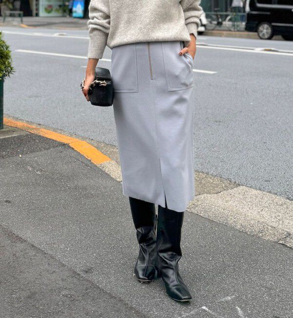 NOLLEY'S sophi「ウォッシャブルダブルジャージハーフジップタイトスカート」|タイト|グレイッシュブルー