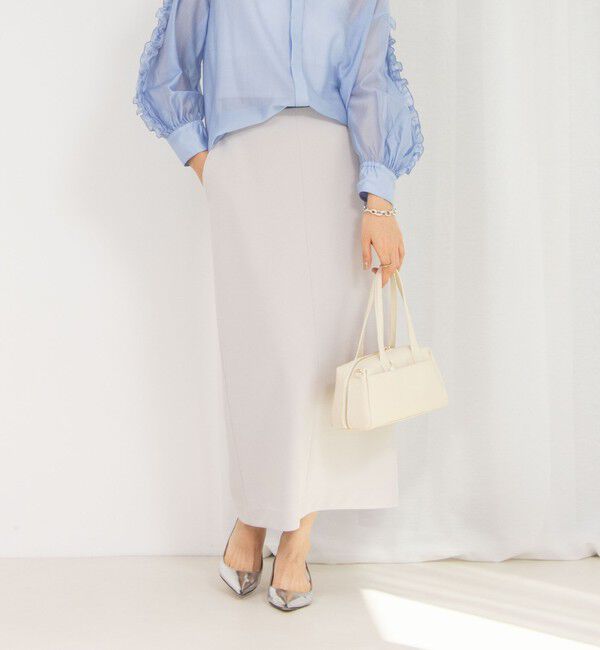 NOLLEY'S「《セットアップ対応》ウォッシャブルニットジョーゼットタイトミディスカート」|タイト|グレーベージュ