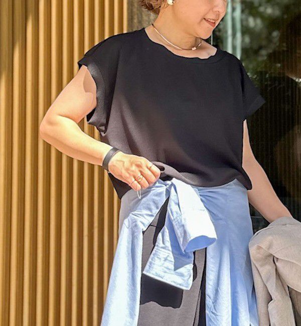 Rie Miller「《セットアップ対応》《手洗い可能》ダンボールジョーゼットリブ付ノースリーブカットソー」|Tシャツ・カットソー|ブラック