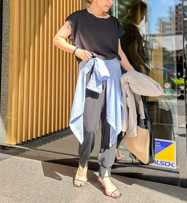 Rie Miller「《セットアップ対応》《手洗い可能》ダンボールジョーゼットリブ付ノースリーブカットソー」|Tシャツ・カットソー|