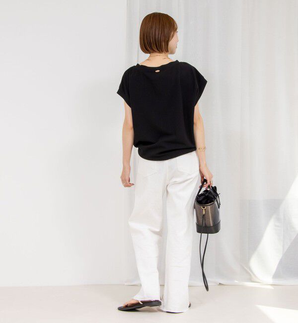 Rie Miller「《セットアップ対応》《手洗い可能》ダンボールジョーゼットリブ付ノースリーブカットソー」|Tシャツ・カットソー|