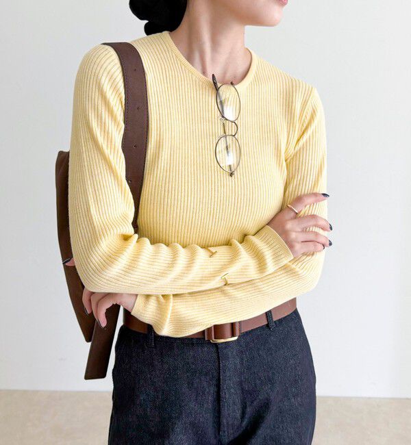 fredy emue「ウール混ベーシックリブニットプルオーバー」|ニット・セーター|イエロー